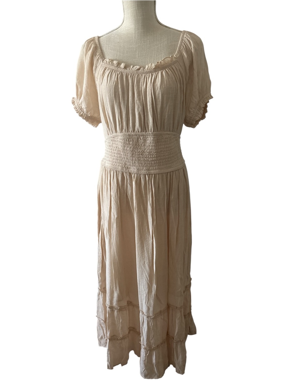 Speed Limit MPH - Beige Smocked Waist Midi Dress Sz/1X -  NWOT